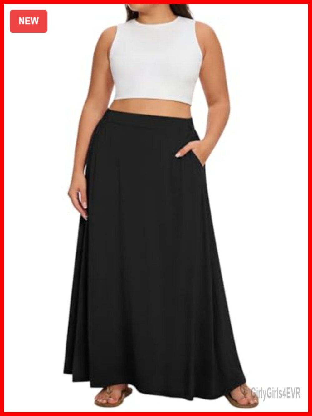 Plus Size Maxi Skirt A-Line Flowy High Waist Long Skirt with Pockets